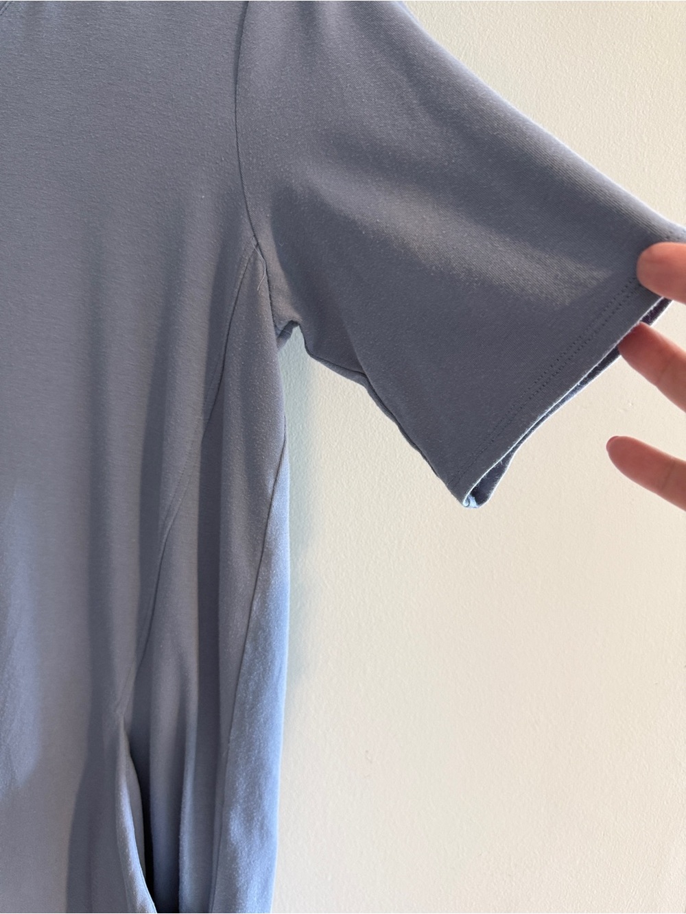 Eileen Fisher V-Neck Short Sleeve Shirt Dress in Dusty Blue Pockets Large - Picture 3 of 8
